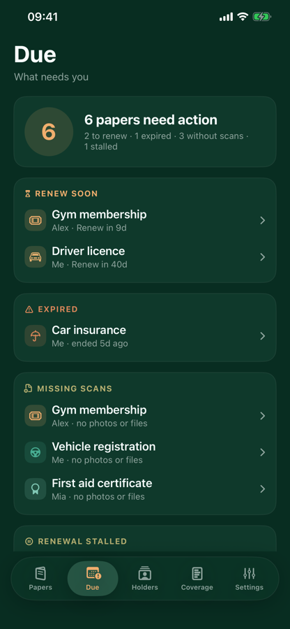 Due tab grouped by what needs action